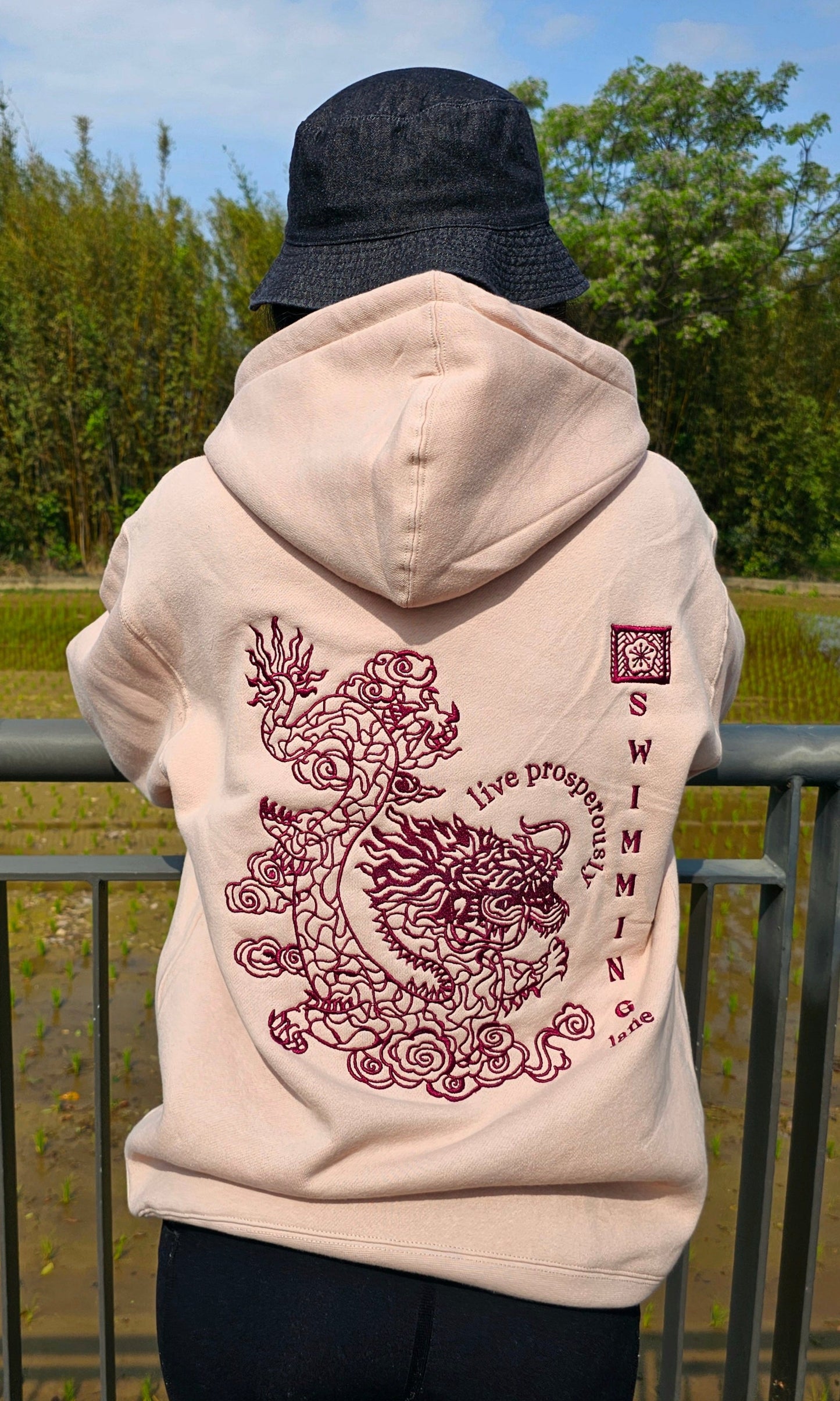 Swimming Lane Dragon Embroidered Hoodie