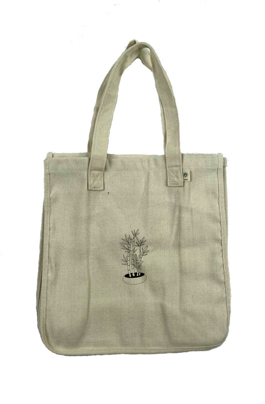 Embroidered Hemp Market Tote- Lucky Bamboo